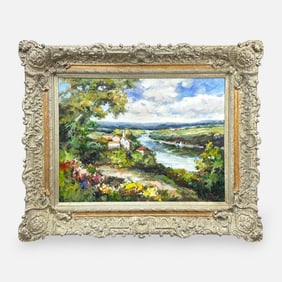Large Impressionist Landscape Oil on Canvas Framed Painting by "Ganionet"