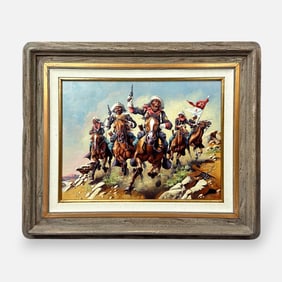 Bob Thomason "Call to Glory" Western Cherokee Artist Oil on Canvas Painting Framed