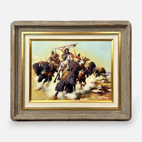 Bob Thomason "Plenty of Meat, We Shall Make" Western Cherokee Artist Oil on Canvas Painting Framed