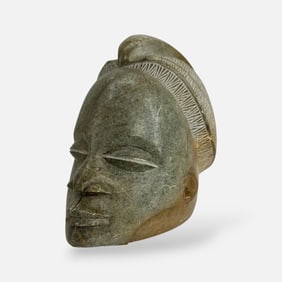 Artist Signed Contemporary West African Soapstone Carving Head Sculpture