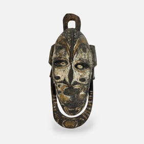 Tribal Papua New Guinea Sepik River Carved and Painted Wood Wall Hanging Mask-Form Sculpture