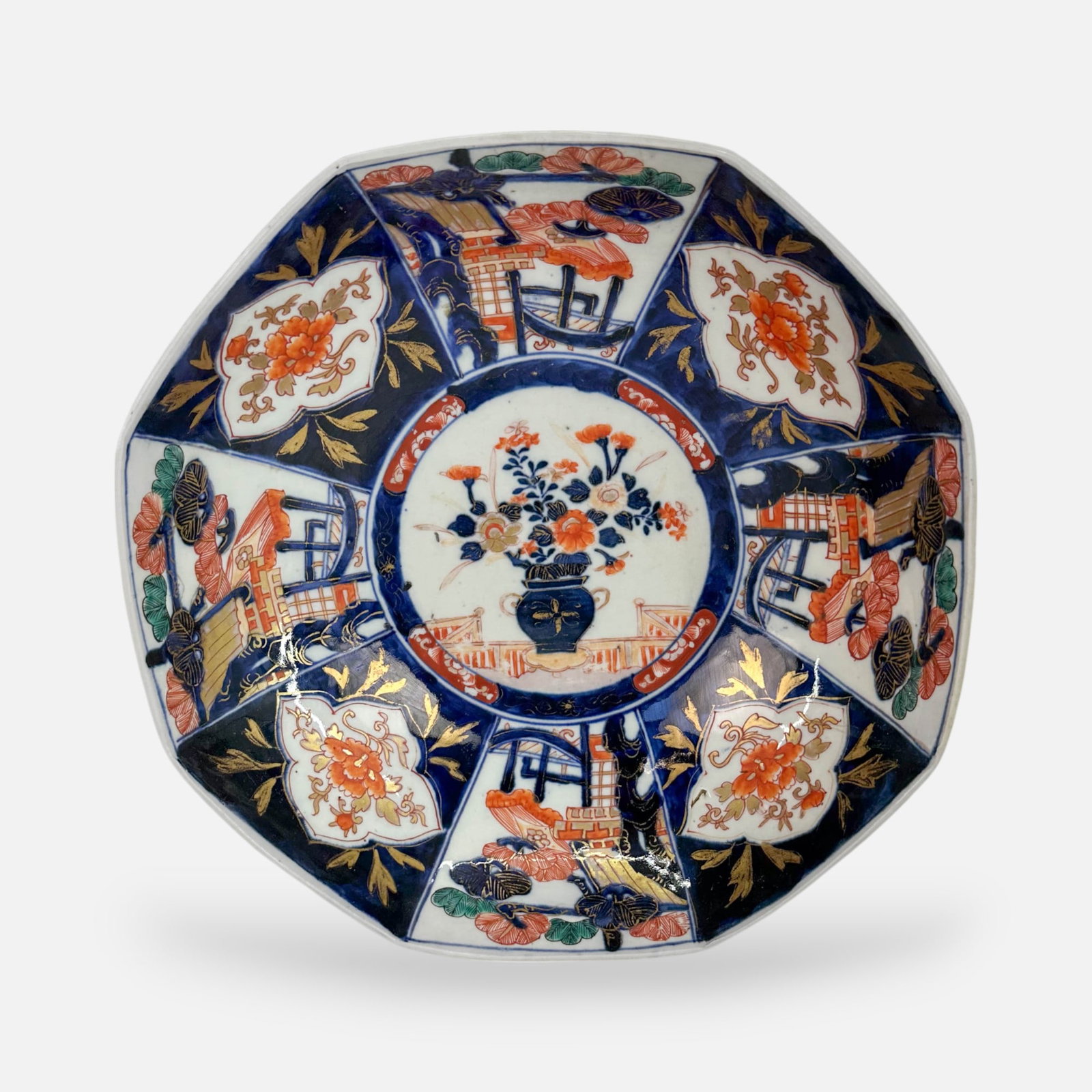 Large Japanese Meiji Imari Octagonal Bowl: Fair to good overall, with shown fading, light surface scratches. Free from any chips, cracks, or repairs.