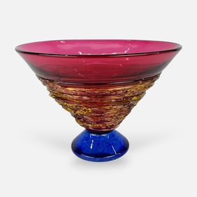 Young & Constantin Signed Contemporary Art Glass Conical Centerpiece Bowl