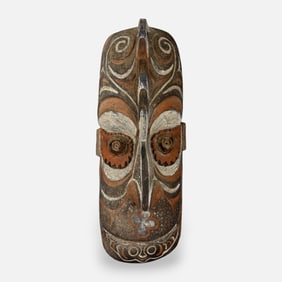 Very Large Tribal Papua New Guinea Sepik River Carved and Painted Wood Mask Form Wall Sculpture