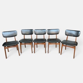 Set of Five Gustav Bertelsen Danish Modern Teak and Leather Dining Chairs