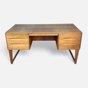 Danish Modern MCM Freestanding Teak Six-Drawer Executive Desk