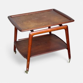 Arne Hovmand-Olsen Mid Century Danish Modern Teak Trolley Cart on Wheels