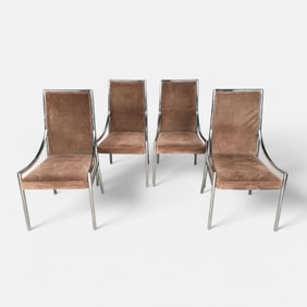 Set of Four Pierre Cardin for Contemporary Shells High Back Chrome Dining Chairs