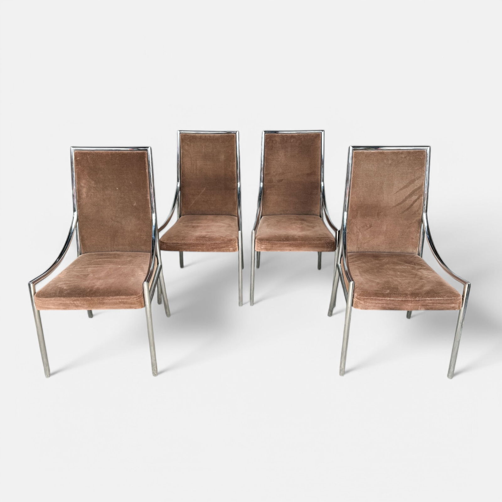 Set of Four Pierre Cardin for Contemporary Shells High Back Chrome Dining Chairs: Set of Four Pierre Cardin for Contemporary Shells High Back Chrome Dining Chairs.