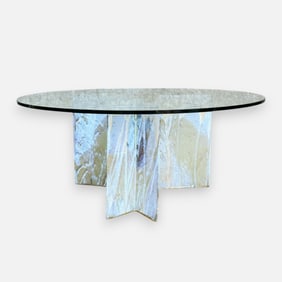 Eric O'Leary Art Pottery Slab Built Glazed Stoneware Three-Piece Table Base w/Glass Top