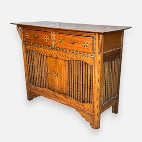 Antique South American Carved and Inlaid Wood Two-Drawer Cabinet