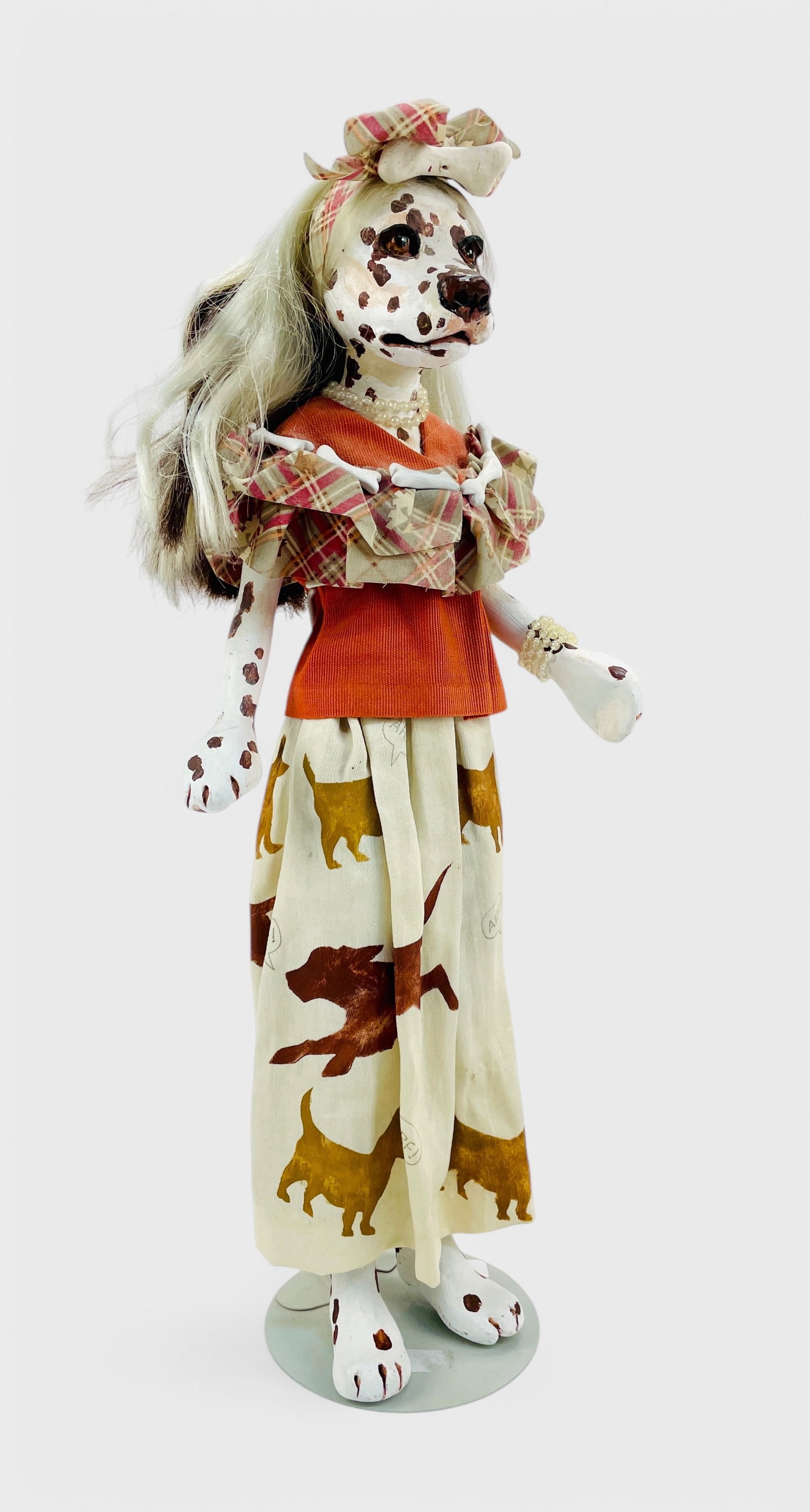 Humanoid Dalmatian Dog Folk Art Sculpture Figurine: Apparently unsigned. Good as shown.