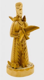 Gloria Lopez Cordova "St. Francis" New Mexico Folk Art Carved Wood Sculpture