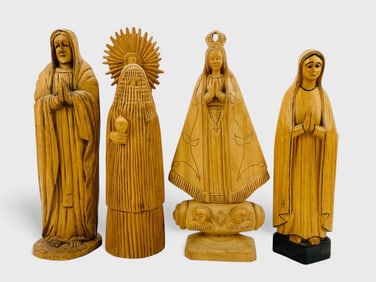 Four South/Central American Christian Religious Folk Art Carved Wood Sculptures