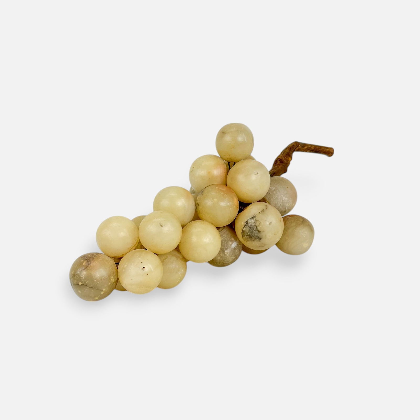 Large Italian Alabaster and Wood Decorative Grapes Centerpiece Sculpture: Ca. last half 20thC. Very Good as shown with no major chips, cracks or repairs. Kisses/dings from grapes rubbing against each other. Each grape measures approx. 1 7/8" wide.