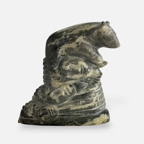 Large Native Inuit First Nations Carved Soapstone Polar Bear Sculpture