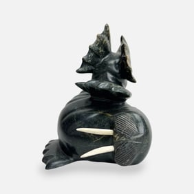 Peter Parr Cape Dorset Inuit Carved Stone Dancing Walrus Serpentine Sculpture
