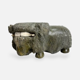 Fred Iyak Trimble Native Inuit Carved Stone Musk Ox Sculpture