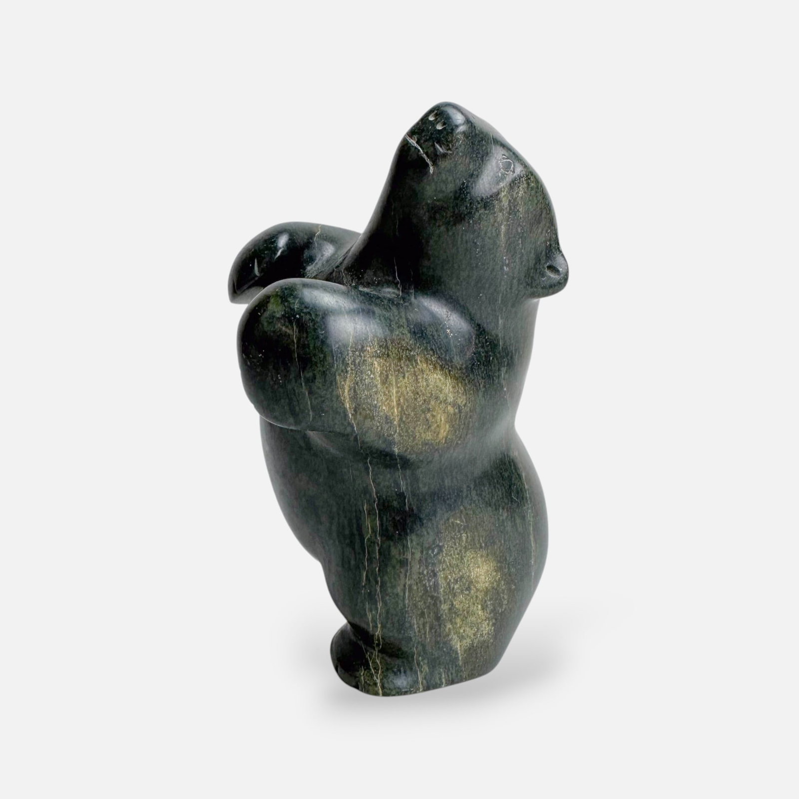 Artist Signed Native Inuit Dancing Bear Carved Stone Sculpture: Signed. Very good, with very minor surface wear. Free from any chips, cracks, or repairs.