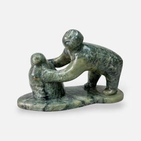 Dominique Tungilik Native Inuit Gjoa Haven/Uqsuqtuuq Carved Serpentine Stone Sculpture