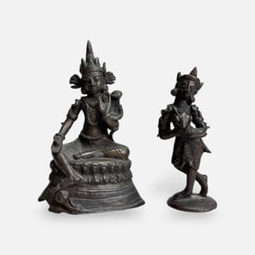 Two Antique Southeast Asian Bronze Statue Hindu God Religious Figurines