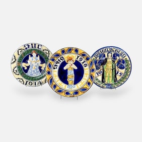 Three Royal Copenhagen Faience Porcelain Christmas Plates 1914, 1915, 1916