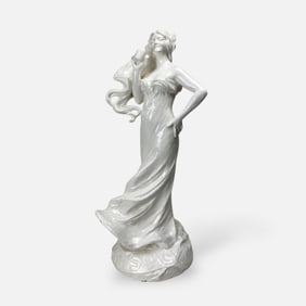 22" Tall Kriscaly Art Nouveau Ceramic Woman Advertising Statue White Figurine