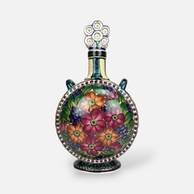 Rare Royal Copenhagen Floral Faience Pottery Canteen Bottle w/Flower Stopper