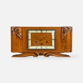 Genuine French Vedette Art Deco Chiming Wood and Metal Mantel Clock