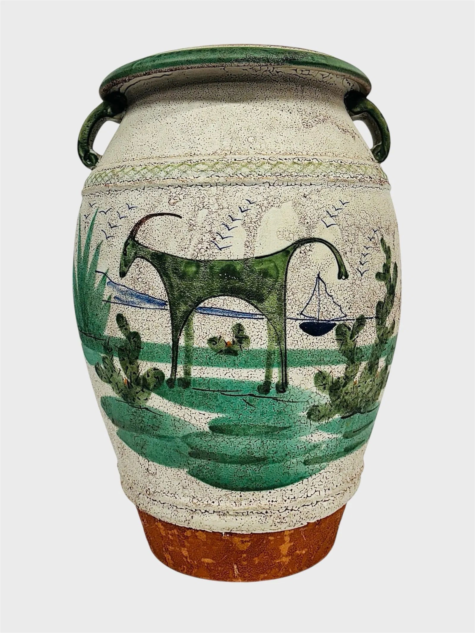 Large 18" Bitossi Mid Century Modern Earthenware Terracotta Vase: Very good as shown, appears free from any chips, cracks, or repairs.