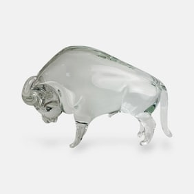 Vintage Crystal Charging Bull Bison Sculpture