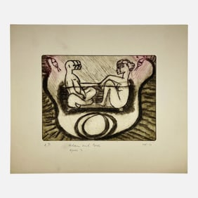 Marian Korn "Adam and Eve Opus 3" 1971 Artist Proof Drypoint Print