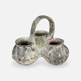 Ancient Anatolian Yortan Black Clay Kernos Tripartite Vessel