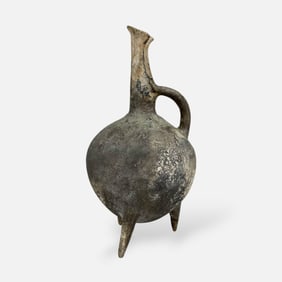 Ancient Anatolian Yortan Black Clay Tripod Pitcher Vessel