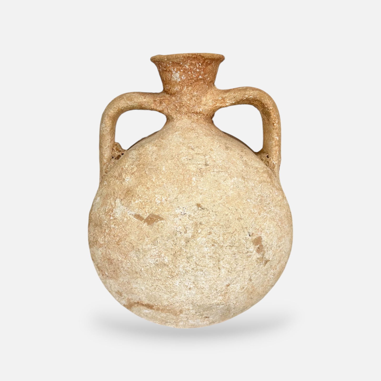 Ancient Roman Two-Handled Pilgrim Bottle Holy Land Pottery Vessel: Ca. 2nd/3rdC AD. Good age-appropriate condition, apparent minor ding to mouth.