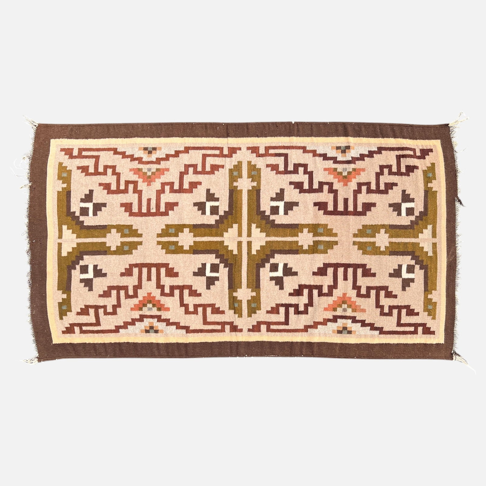 Vintage 20thC Native American Navajo Blanket Wool Rug #3: Ca. last half 20thC. Good overall age-appropriate condition, with shown edge loss, color bleed, and duct tape residue to one side (see final few photos).