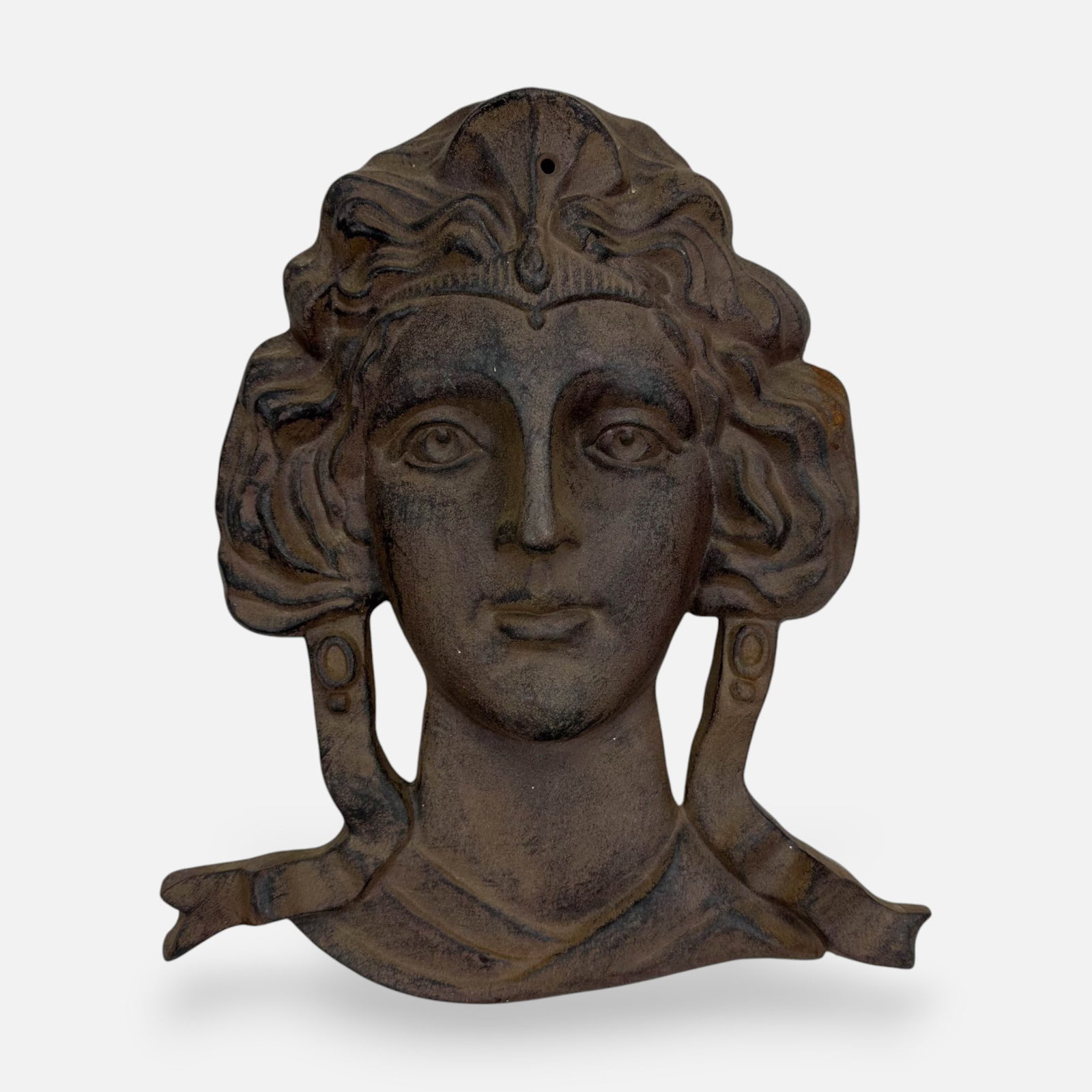 Cast Iron Bust of a Woman Garden Plaque Wall Hanging Sculpture: Good as shown in photos.