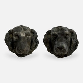 Pair Cast Iron Cocker Spaniel Dog Outdoor/Indoor Garden Wall Hanging Sculptures