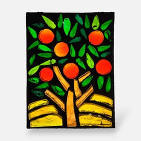 Modernist Thick Colored Clear Glass Fruit Tree Wall Hanging Plaque Suncatcher