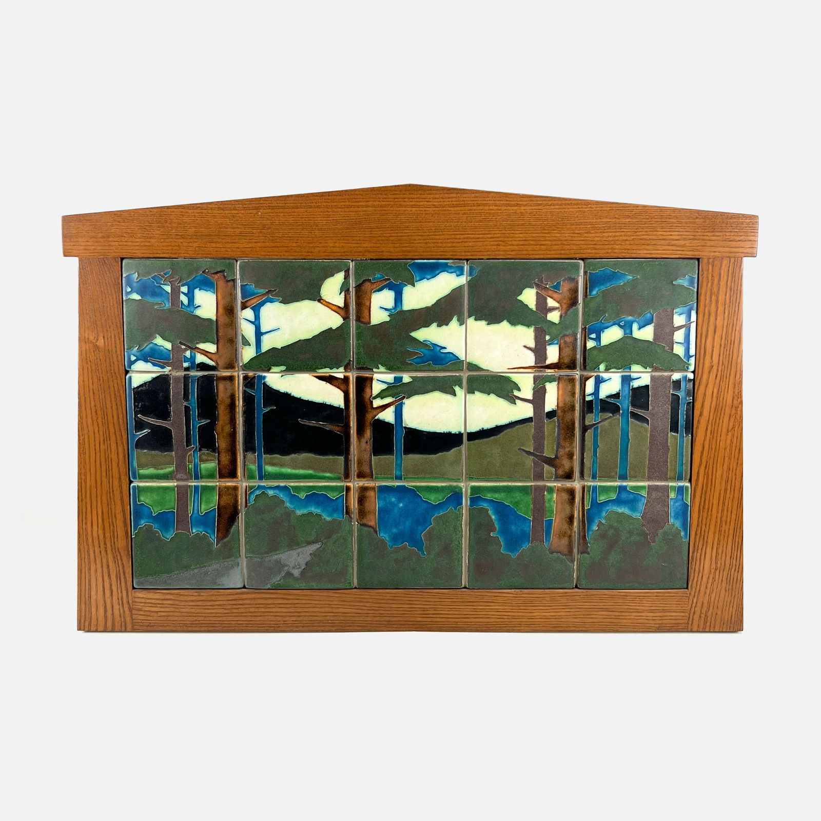 Contemporary Motawi Tileworks Arts & Crafts Summer Pine Landscape Mural Tile Frieze: Ca. last half 20thC. Very good with no chips, cracks or repairs. Fantastic piece in excellent original condition. Each tile measures approx. 6" x 6".