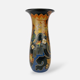 Large 14" Amphora Holland Art Pottery Vase Gouda Enamel Decoration Style