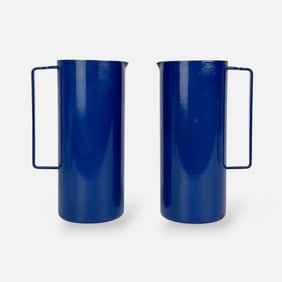 Pair Dansk Danish Modern MCM Kobenstyle Dark Blue Enamel Pitchers