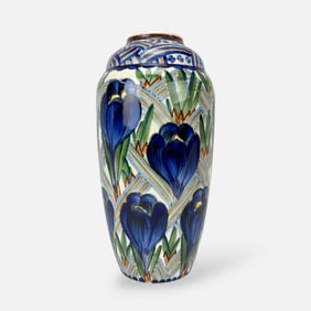 Antique Royal Copenhagen Aluminia Faience Art Pottery Blue Crocus Vase