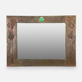 Glasgow School Arts & Crafts Hammered Repousse Copper Secessionist Wall Mirror