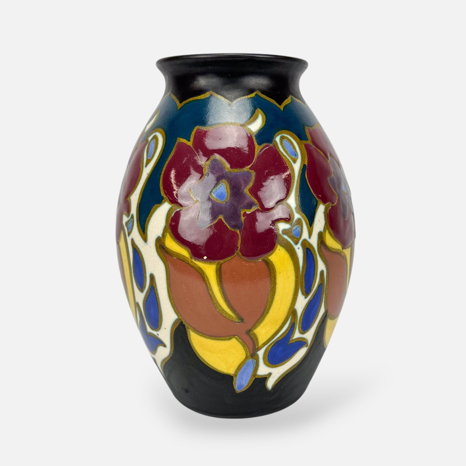 Gouda Zuid-Holland Art Pottery Dutch Vase: Good as shown, with surface scratches and glaze imperfections. No chips, cracks, or repairs.