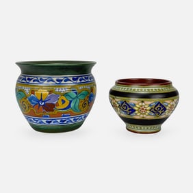 Two Gouda Zuid-Holland Dutch Art Pottery Vases Bowls Jardinieres