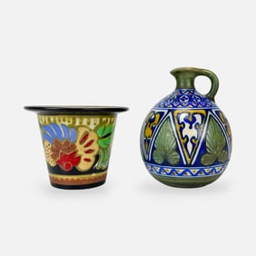 Gouda Zuid-Holland Dutch Art Pottery Jardiniere and Jug