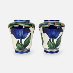 Pair Antique Royal Copenhagen Aluminia Faience Art Pottery Danish Vases