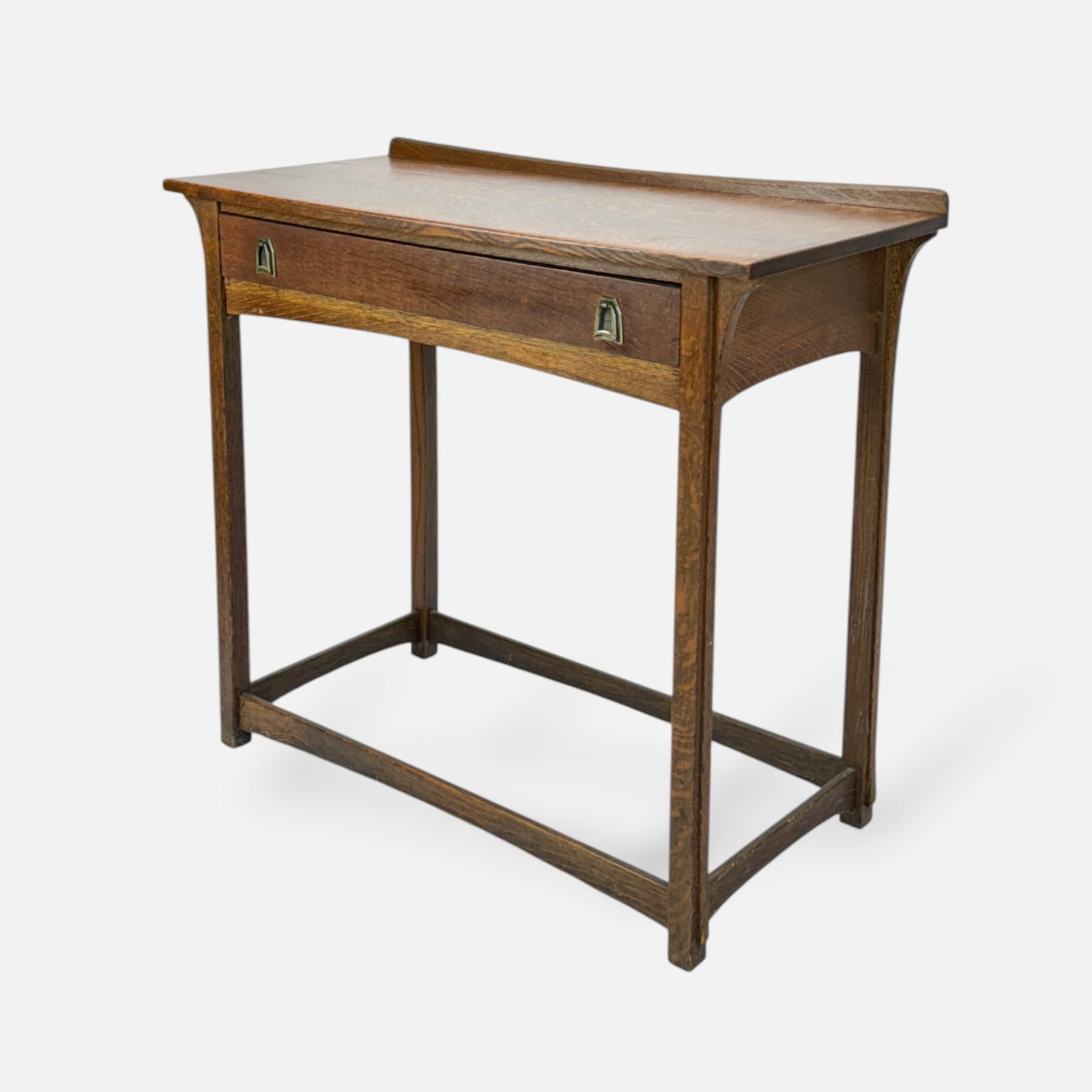 Arts & Crafts Mission Oak One-Drawer Writing Desk Library Table: Ca. first quarter 20thC. Very good condition as shown with age expected surface wear and abrasions, however no evident breaks or repairs.