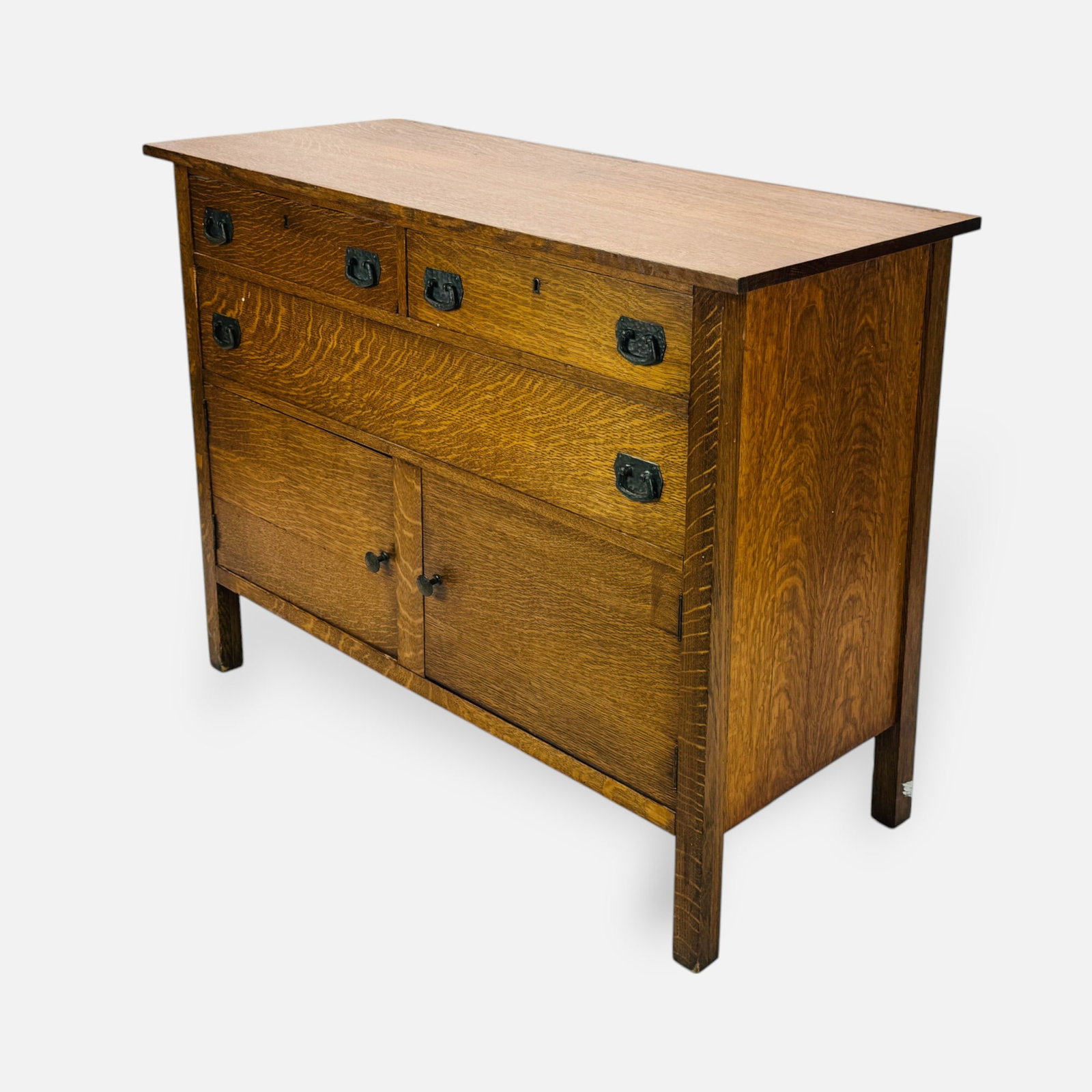 Lifetime Arts & Crafts Mission Oak Sideboard Buffet: Very good condition, with minor age-appropriate wear. Appears to have filled holes to back of top that supported a backsplash at one time.